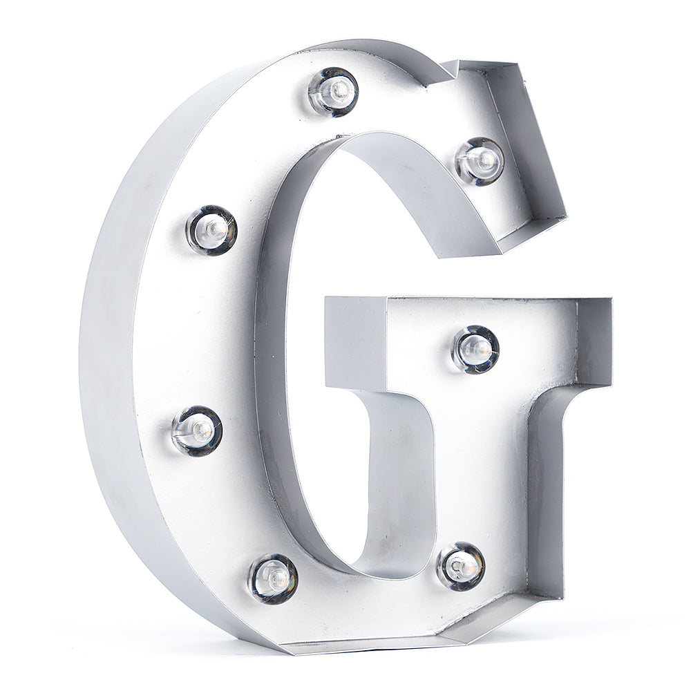 Silver Marquee Light Letter 'G' LED Metal Sign (8 Inch, Battery Operated w/ Timer)