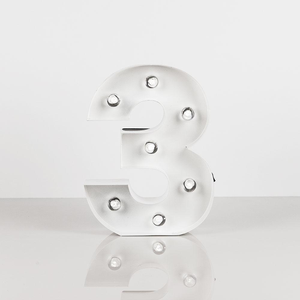 Marquee Light Number '3' LED Metal Sign (8 Inch, Battery Operated)