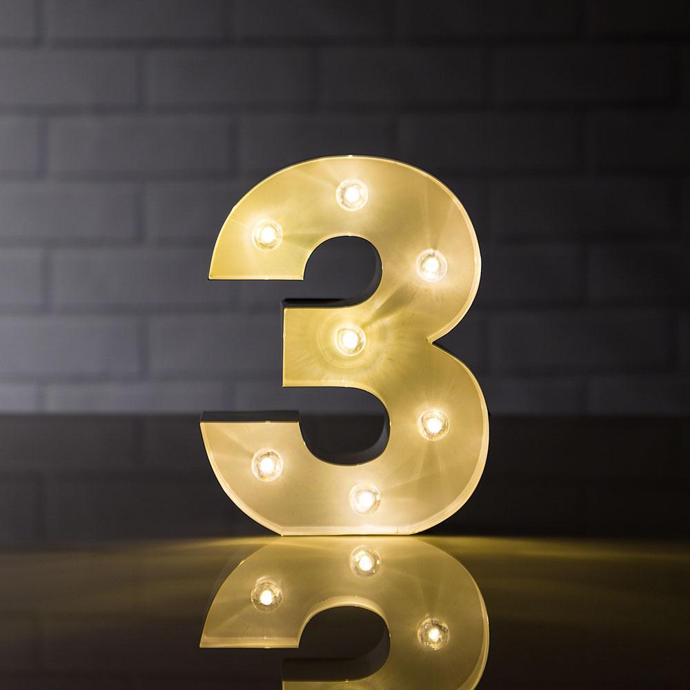 Marquee Light Number '3' LED Metal Sign (8 Inch, Battery Operated)