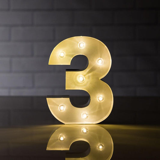 Marquee Light Number '3' LED Metal Sign (8 Inch, Battery Operated)
