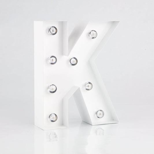 White Marquee Light Letter 'K' LED Metal Sign (8 Inch, Battery Operated w/ Timer)