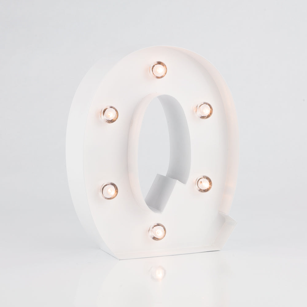 White Marquee Light Letter 'Q' LED Metal Sign (8 Inch, Battery Operated w/ Timer)