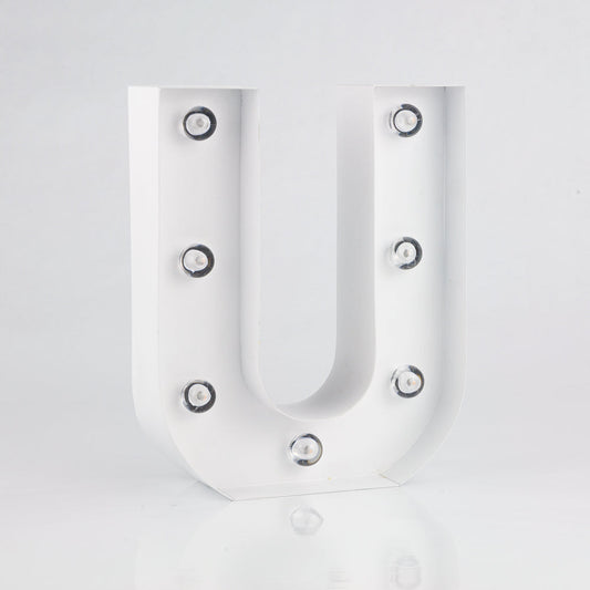 White Marquee Light Letter 'U' LED Metal Sign (8 Inch, Battery Operated w/ Timer)