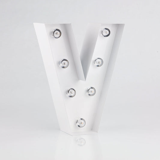 White Marquee Light Letter 'V' LED Metal Sign (8 Inch, Battery Operated w/ Timer)