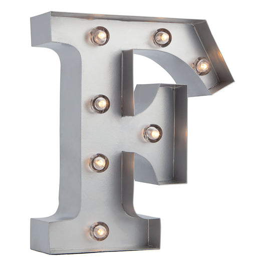 Silver Marquee Light Letter 'F' LED Metal Sign (8 Inch, Battery Operated w/ Timer)