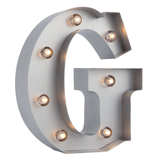 Silver Marquee Light Letter 'G' LED Metal Sign (8 Inch, Battery Operated w/ Timer)