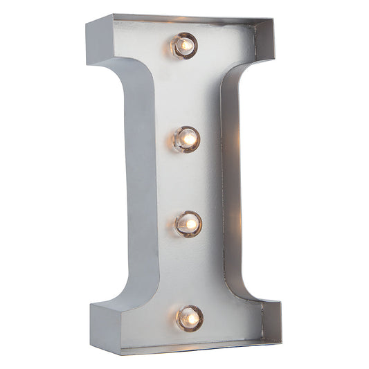 Silver Marquee Light Letter 'I' LED Metal Sign (8 Inch, Battery Operated w/ Timer)