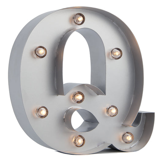 Silver Marquee Light Letter 'Q' LED Metal Sign (8 Inch, Battery Operated w/ Timer)