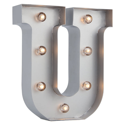 Silver Marquee Light Letter 'U' LED Metal Sign (8 Inch, Battery Operated w/ Timer)
